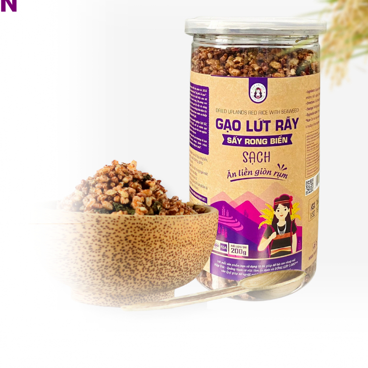 Gạo Lứt Sấy Rong Biển 200gr Cô Gái Bhnong Thơm Ngon Giòn Tan, Ăn Vặt Ngon Cho Giới Trẻ