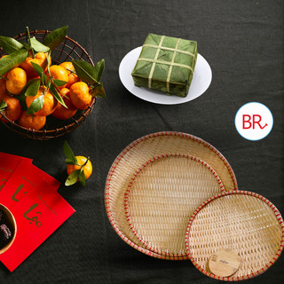 Sỉ Mẹt tre đan thủ công trang trí Trung Thu để đồ ăn phục vụ nhà hàng- Mẹt viền đỏ bày hoa quả decor nhà cửa Tết 02096