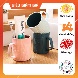 Ly cốc nhựa 2 lớp có quai cầm tiện lợi dùng để uống nước, súc miệng thiết kế vân nổi