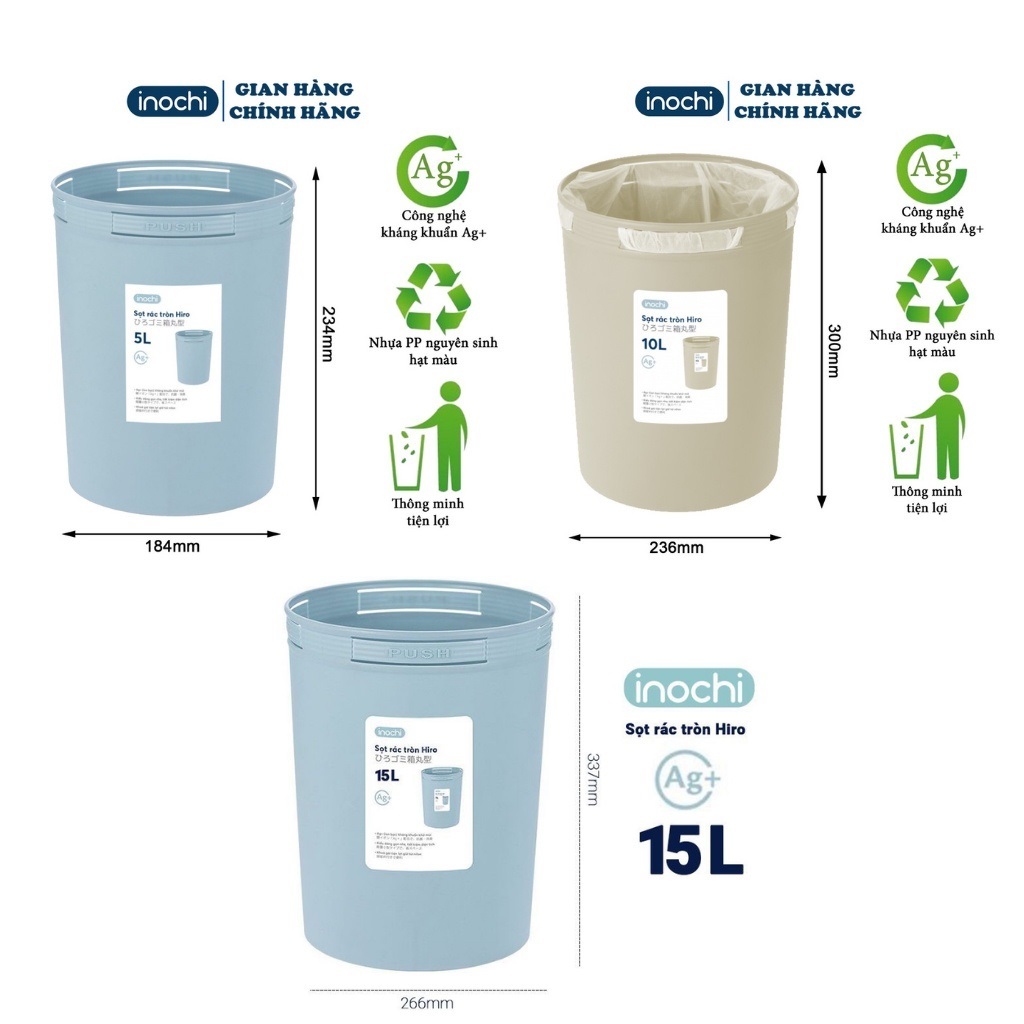 Sọt Rác Nhựa Tròn Inochi 15 Lít