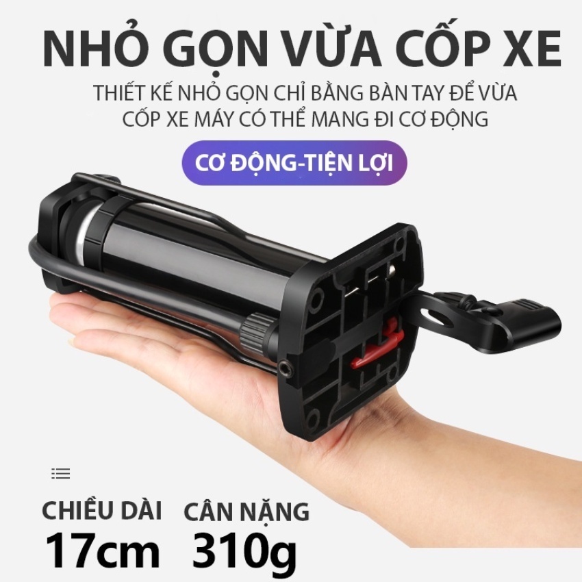 Bơm đạp chân xe máy nhỏ gọn đút cốp xe đầu van đa năng bơm cả xe đạp bơm bóng thú nhún