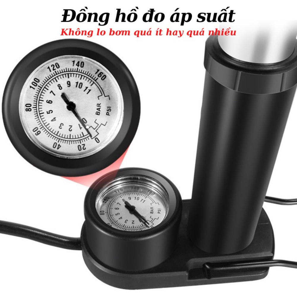 Bơm đạp chân xe máy nhỏ gọn đút cốp xe đầu van đa năng bơm cả xe đạp bơm bóng thú nhún