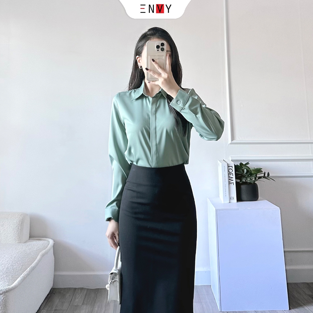 Áo sơ mi nữ công sở ENVY S223 khuy giấu nút