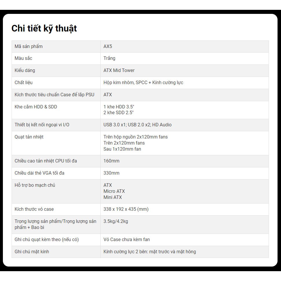 Vỏ máy tính Case VSP AX5 Gaming  2 mặt kính  ATX/Micro ATX/Mini ATX