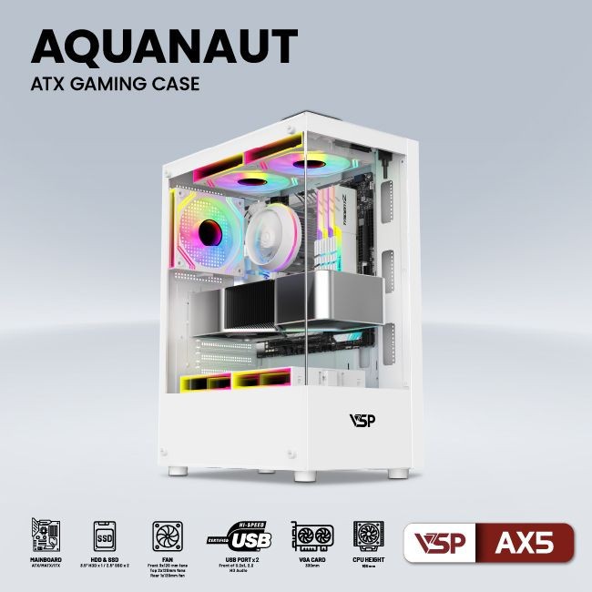 Vỏ máy tính Case VSP AX5 Gaming  2 mặt kính  ATX/Micro ATX/Mini ATX