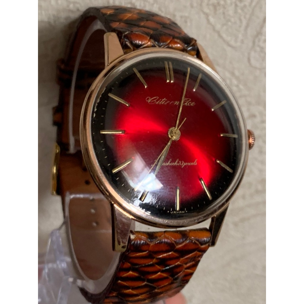 Đồng hồ nam Citizen Cice cơ cót 23 jewels, bọc vàng toàn thân, vàng hồng, dây da của Nhật