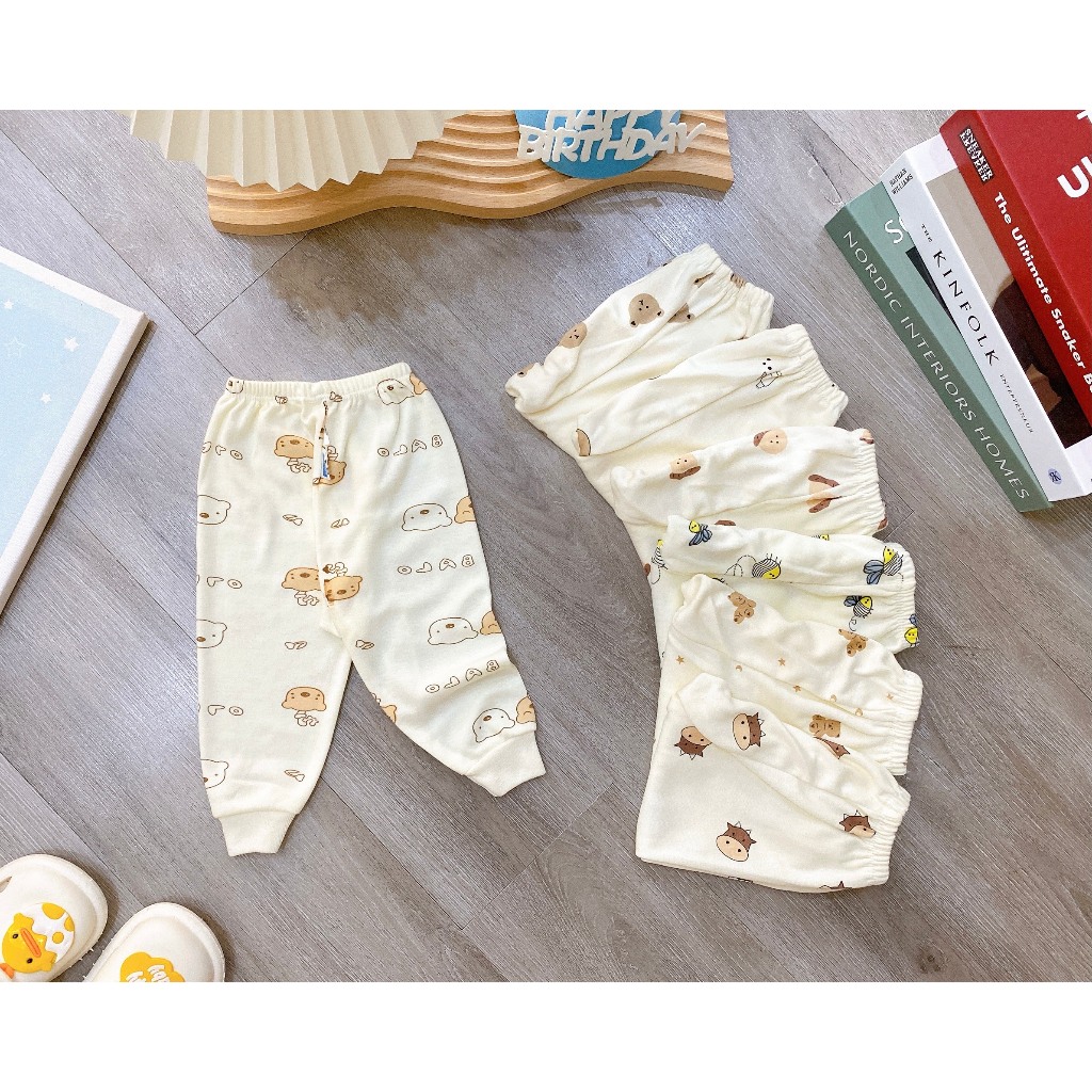 Combo 5 Quần Dài Nỉ Hàn Họa Tiết Ong Gấu Cotton Vải Mặc Thu Đông VT-MVkids Cho Bé