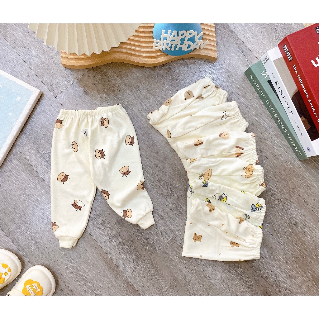 Combo 5 Quần Dài Nỉ Hàn Họa Tiết Ong Gấu Cotton Vải Mặc Thu Đông VT-MVkids Cho Bé
