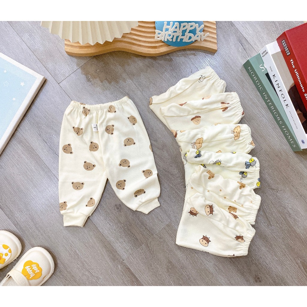 Combo 5 Quần Dài Nỉ Hàn Họa Tiết Ong Gấu Cotton Vải Mặc Thu Đông VT-MVkids Cho Bé
