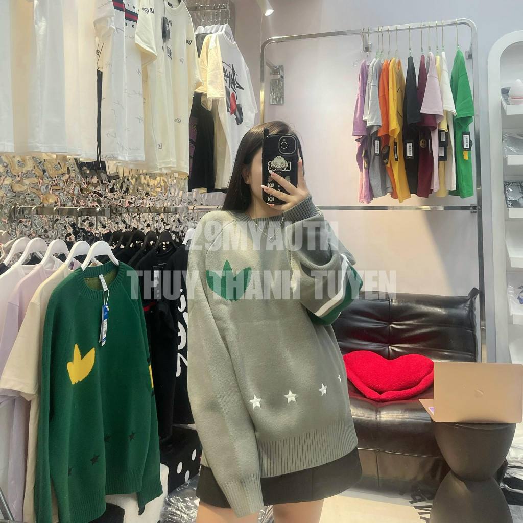 Áo knit Adidas xám / xanh