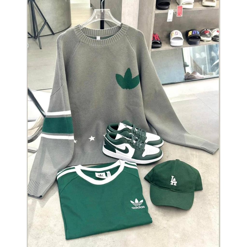 Áo knit Adidas xám / xanh