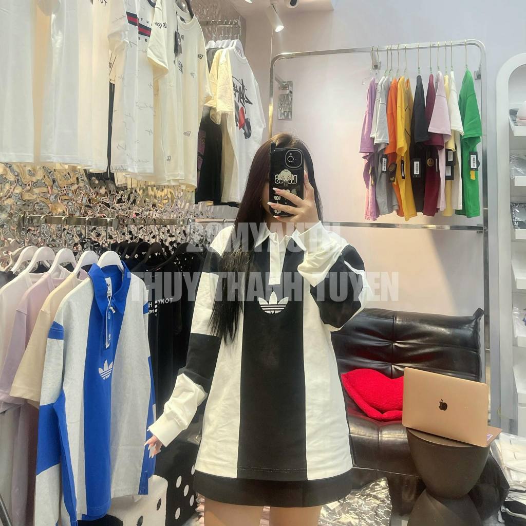 Áo thun tay dài kẻ sọc adidas blue - black