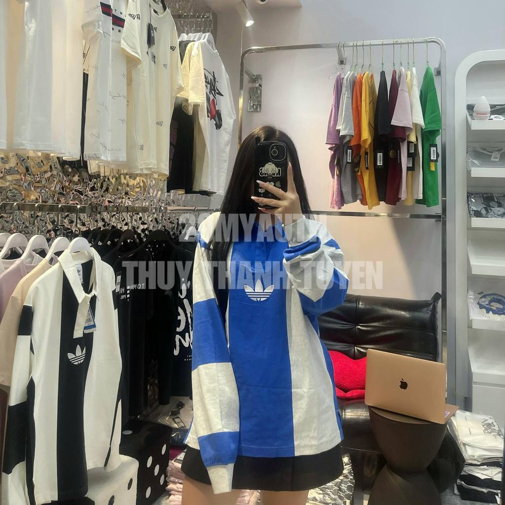Áo thun tay dài kẻ sọc adidas blue - black
