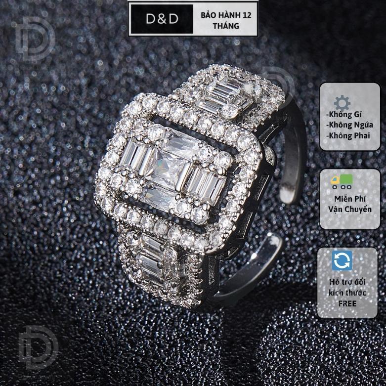 Nhẫn Nam Nữ D&D Blink 2023 phong cách sang trọng, bản to, Bạc pha đính đá CZ không đen, không ngứa,Nhẫn Hở Freesize