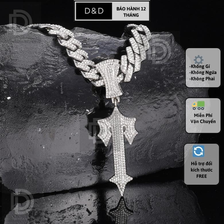 Trang sức Nam Nữ Dây Chuyền D&D Cuban Cross 2023 Bạc pha đính đá CZ phong cách Hip- Hop, Không đen không ngứa