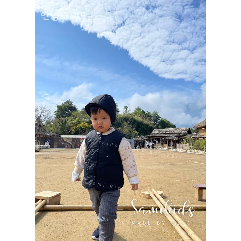 Áo phao gile cho bé kèm mũ phong cách Korea