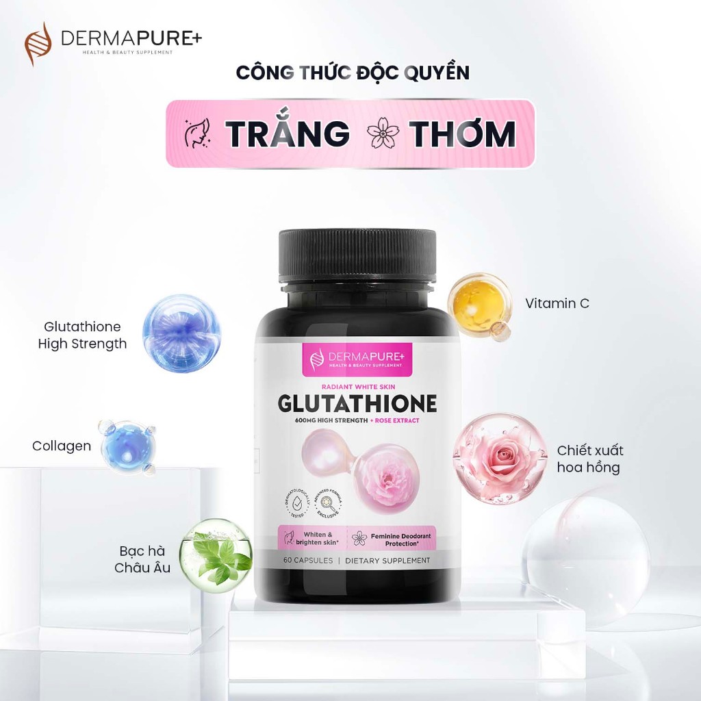 Combo 2 hộp viên uống Glutathione và HA - Bộ đôi trắng thơm và căng mịn da - DERMAPURE HEALTH & BEAUTY SUPPLEMENT