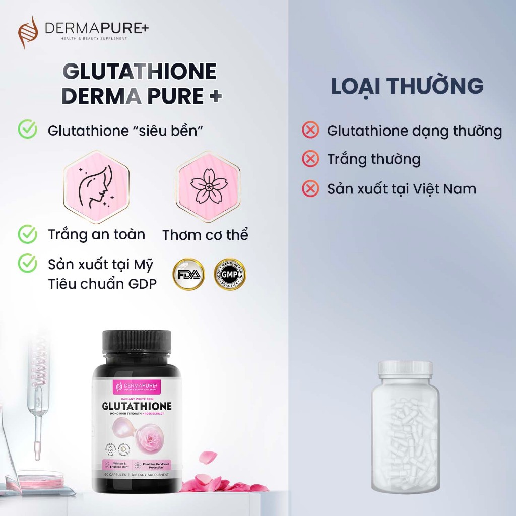 Combo 2 hộp viên uống Glutathione và HA - Bộ đôi trắng thơm và căng mịn da - DERMAPURE HEALTH & BEAUTY SUPPLEMENT