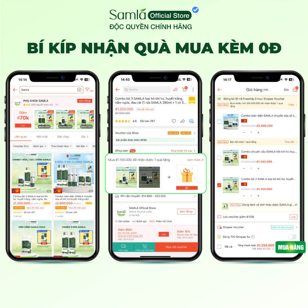 Dung dịch xịt thảo dược, xịt phụ khoa SAMLA 60ml lá nhội đánh bay khí hư, huyết trắng, nấm ngứa, viêm lộ tuyến độ 1,2,3