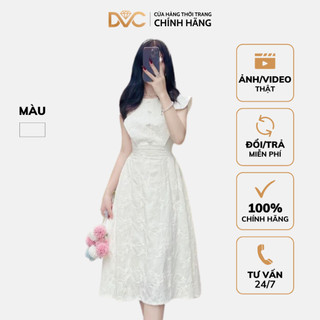 Đầm Nữ Dài Dự Tiệc Sang Trọng, Đầm Ren Trắng Thiết Kế Vân Nổi Cổ Tròn Đính Đá Nơ Ngực DVC Fashion V3971