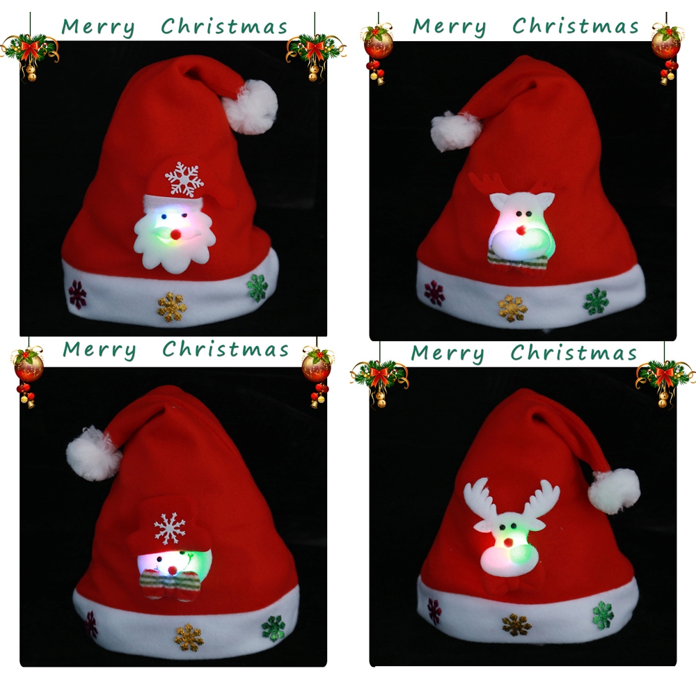 Mũ, nón Noel, phụ kiện Vòng tay và Nhẫn có đèn LED phát sáng cho bé vui chơi Giáng Sinh