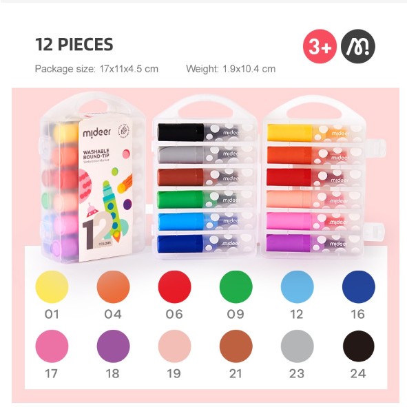 Bút màu dạ nước Mideer Round-tip Washable Marker