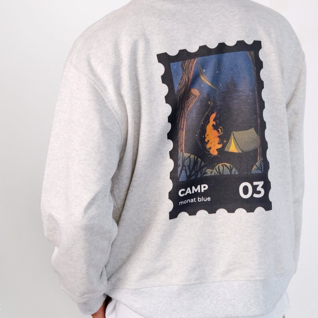 MONAT BLUE CAMP Light Grey - Áo Sweater Xám form rộng nỉ cua unisex