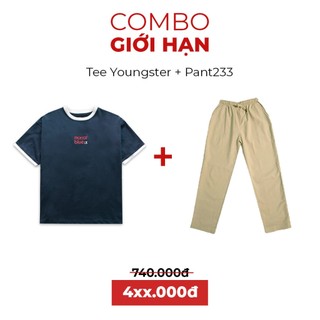 Combo quần kaki ống suông 233 + áo thun youngster uninsex- monat blue