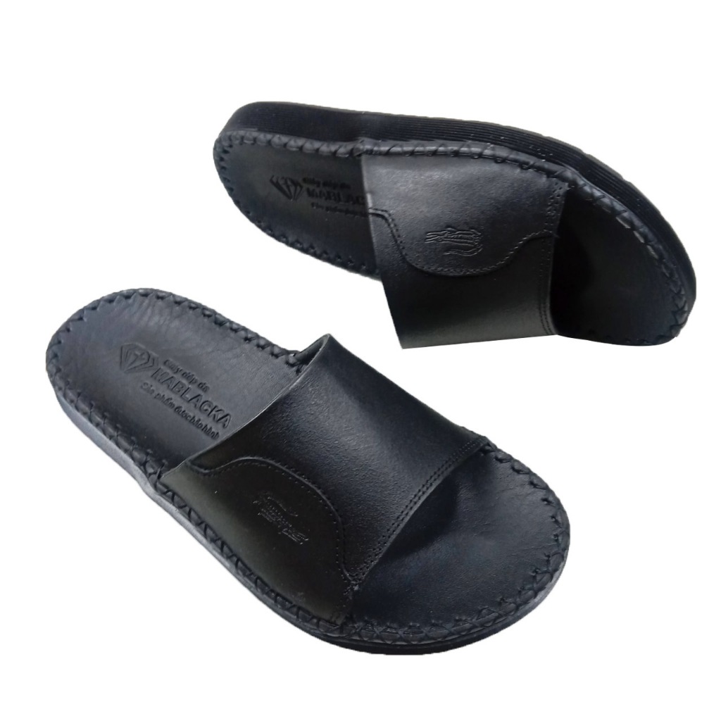 Dép nam quai ngang da bò thật MABLACKA - D304