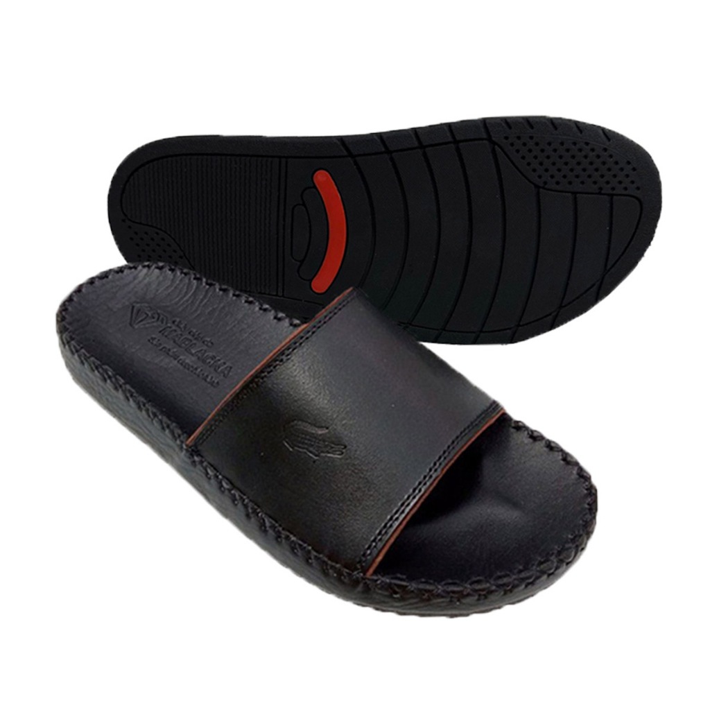 Dép nam quai ngang da bò thật MABLACKA - D304