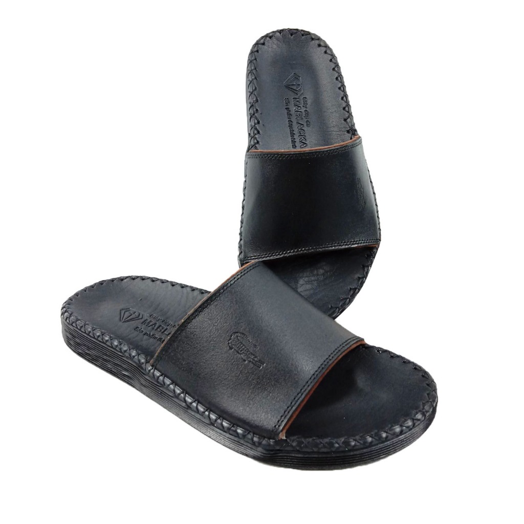 Dép nam quai ngang da bò thật MABLACKA - D304