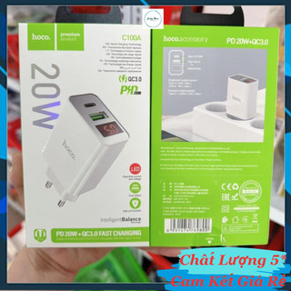 Củ sạc nhanh hoco c100a 2 đầu cắm usb và typec bảo hành 12 tháng
