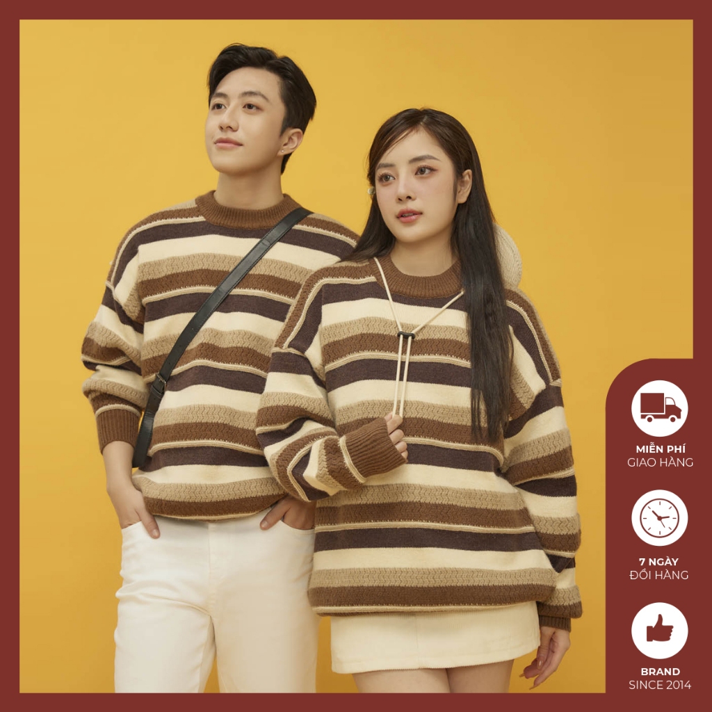 Áo len kẻ đôi nam nữ cổ tròn Độc menswear form rộng len đan sợi lớn dày dặn, xu hướng 2023 - AL397