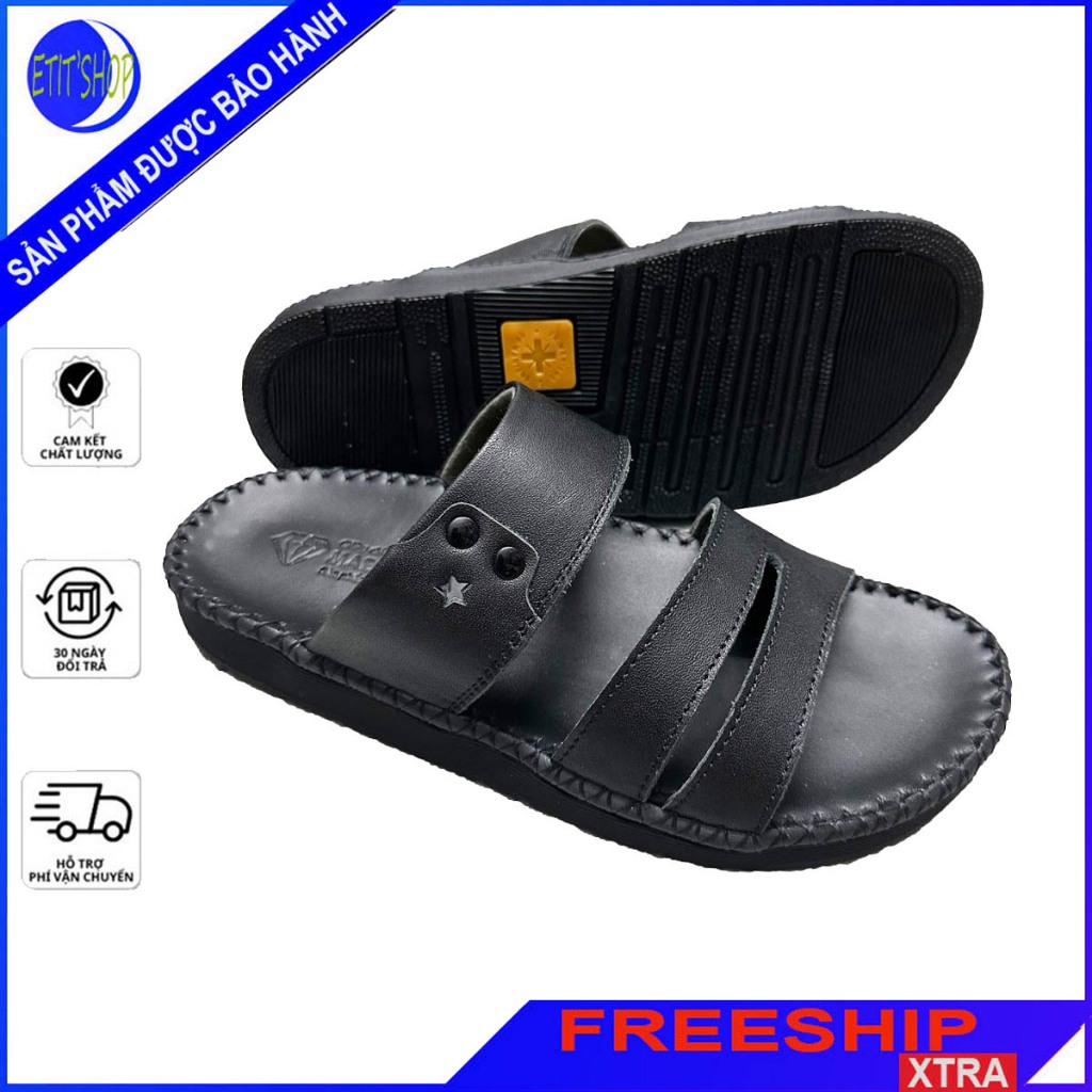 Dép nam quai ngang da bò D75 thiết kế thời trang mạnh mẽ đế lõm ôm chân
