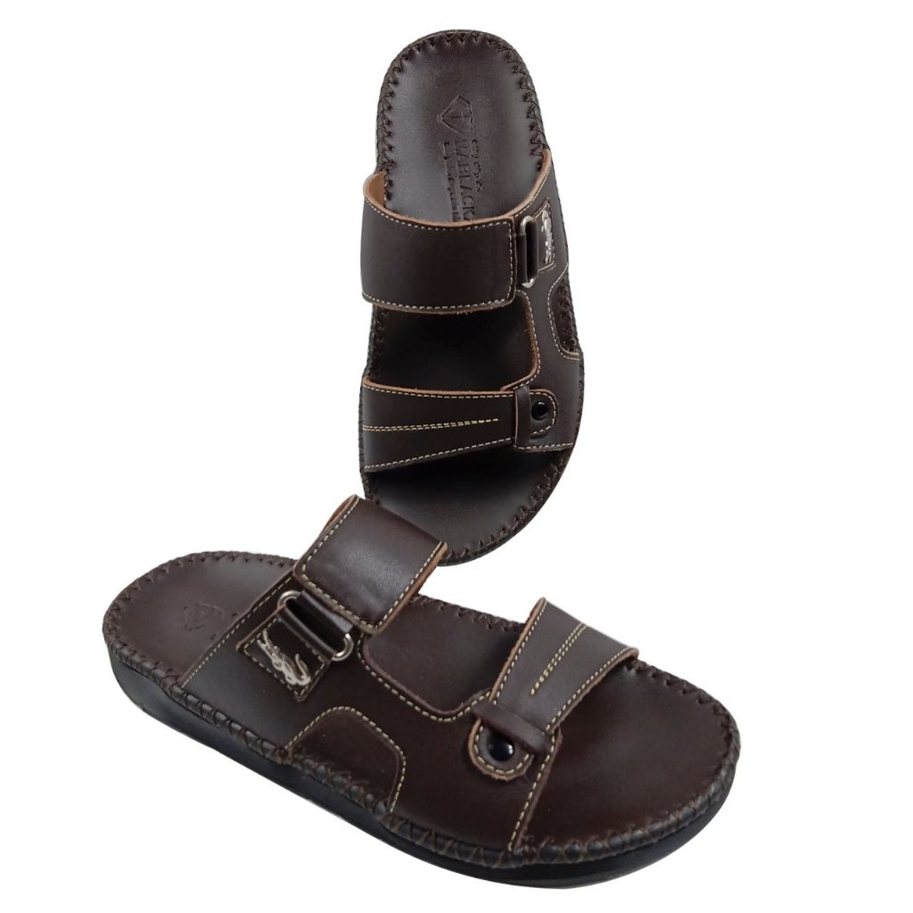 Dép nam quai ngang da bò D75 thiết kế thời trang mạnh mẽ đế lõm ôm chân