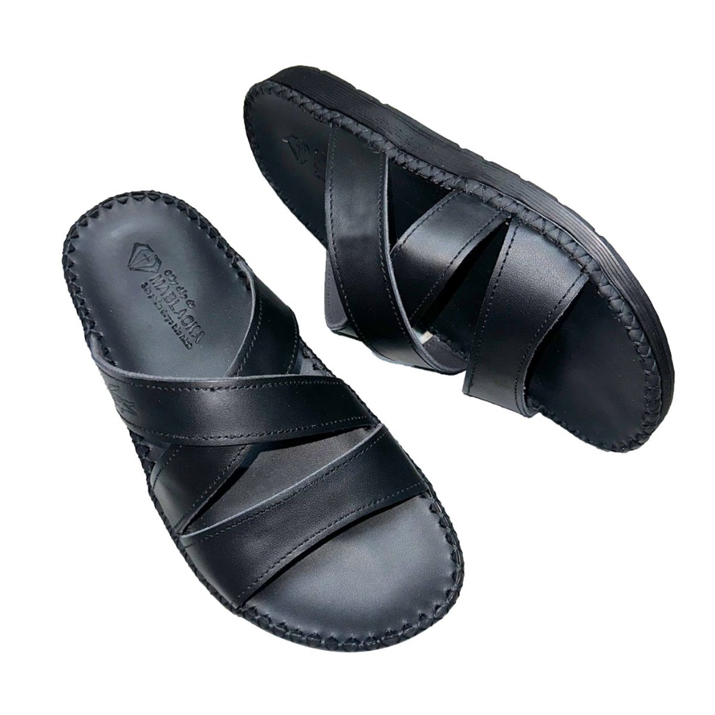 Dép nam quai ngang da bò D75 thiết kế thời trang mạnh mẽ đế lõm ôm chân