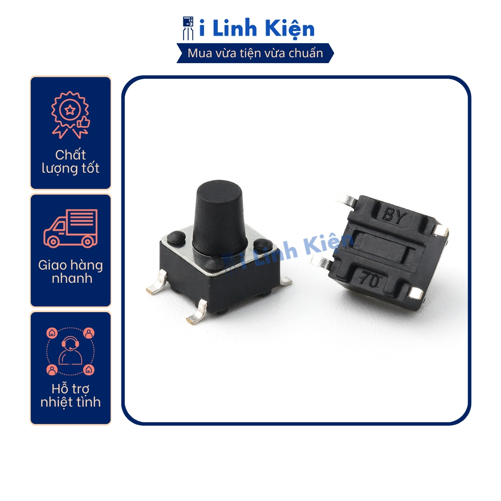 Nút nhấn 4 chân 6x6x5/6/7/8/9/10/12/14/15/17mm tiếp điểm đồng.