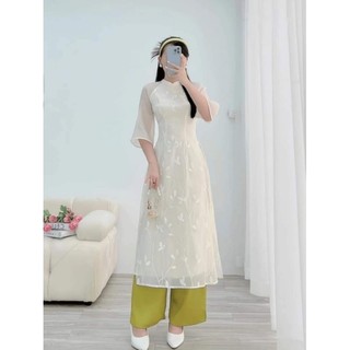 Sét Áo dài voan hoa thêu quần lụa siêu đẹp.