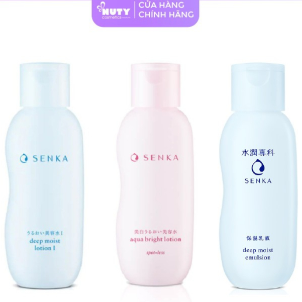Nước Cân Bằng Senka Dưỡng Ẩm Deep Moist Lotion I và Dưỡng Sáng, Mờ Thâm Sạm Aqua Bright Lotion