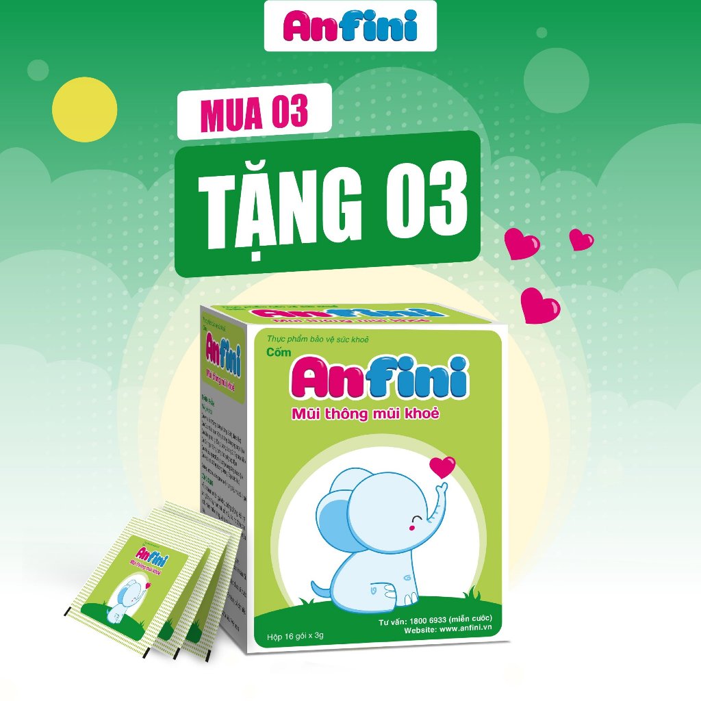 MUA 3 TẶNG 3 hộp cốm Anfini giảm chảy nước mũi, sổ mũi do viêm họng và viêm mũi dị ứng cho trẻ từ 4 tháng