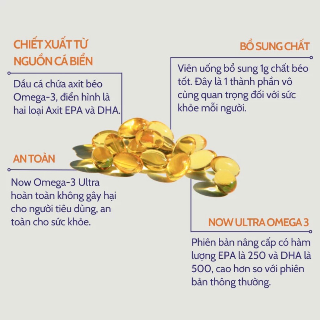 Dầu cá Now Ultra Omega-3 500 EPA/250 DHA bổ mắt tăng đề kháng lọ 90 viên