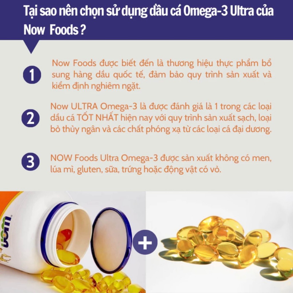 Dầu cá Now Ultra Omega-3 500 EPA/250 DHA bổ mắt tăng đề kháng lọ 90 viên