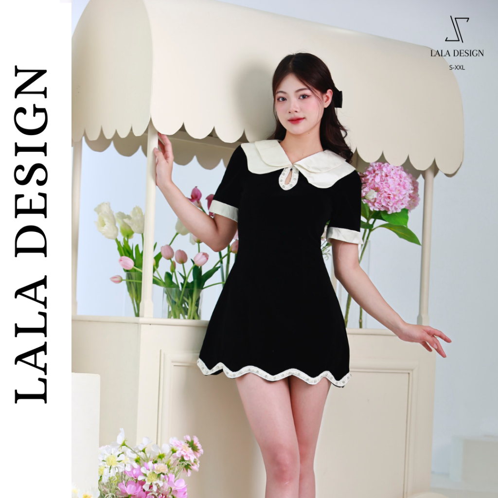 Váy nhung đen nữ dáng chữ A phối cổ lụa và viền đá - Đầm dự tiệc tiểu thư sang chảnh VAA21 ,