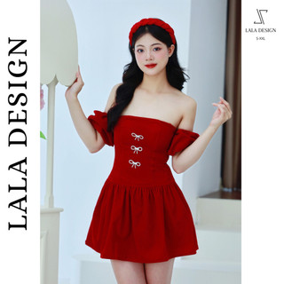 Váy cúp ngực trễ vai, tặng 3 nơ đá - Đầm dự tiệc tiểu thư sang chảnh VAA20 [LALA DESIGN], [S-XXL]