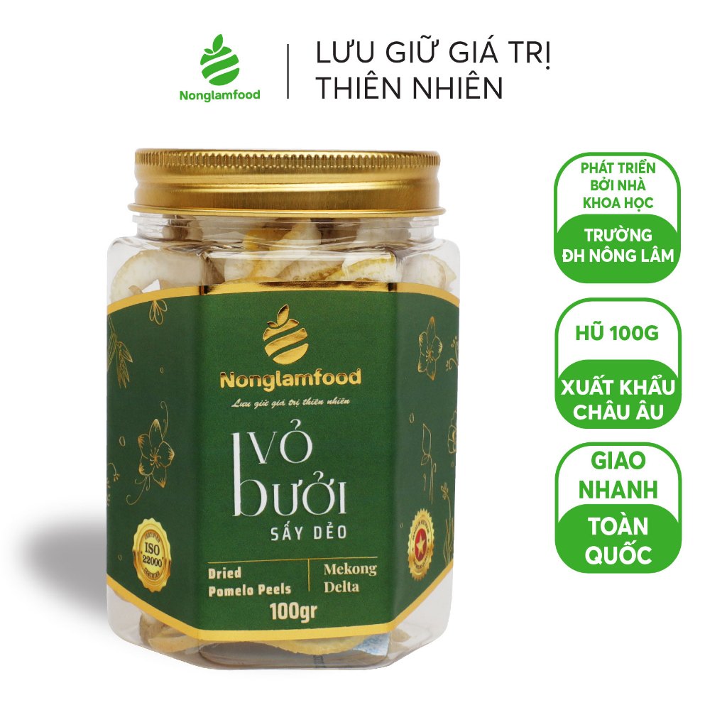 [HẠT MỨT TẾT 2024] Vỏ bưởi Năm Roi sấy dẻo Nonglamfood hũ 100g | Quà tặng Xuân Giáp Thìn cho người thân, doanh nghiệp