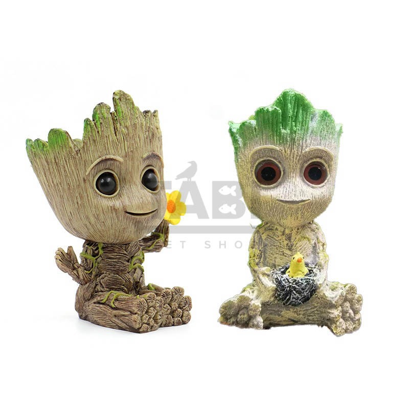 Mô Hình, Tượng Groot Cầm Hoa (Có SỦI OXY) Trang Trí Hồ Cá, Bể Cá, Chậu Cây, Tiểu Cảnh Terrarium [L16