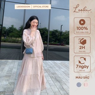  Set váy tơ nhăn tay bồng LiLiQiQi By LeeGi phối chân váy nhún 3 tầng thướt tha Min6885 Min6888 
