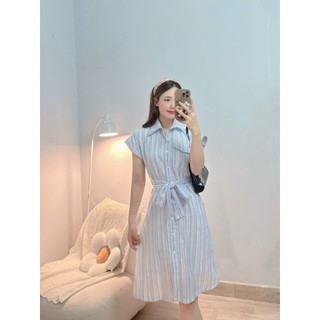 ĐẦM THIẾT KẾ PHỐI KIỂU CỔ SƠ MI KÈM DÂY NƠ BUỘC EO
