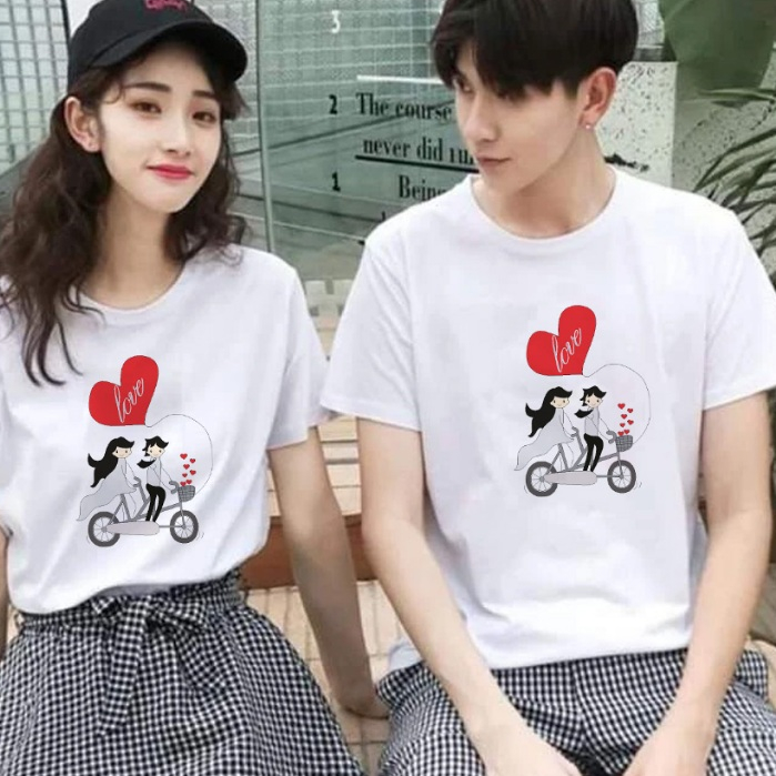 Áo Thun Cặp, Đồ Đôi Tình Nhân Nam Nữ In Chạy Xe Đạp, Không Quần - KTQN TSHIRT AND UNIFORM