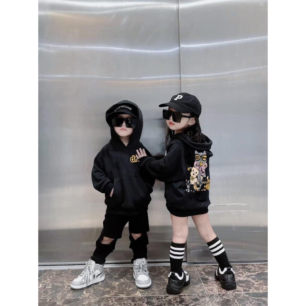 Áo nỉ hoodie mèo cát cho bé , áo nỉ có mũ trẻ em unisex , Kid_genz